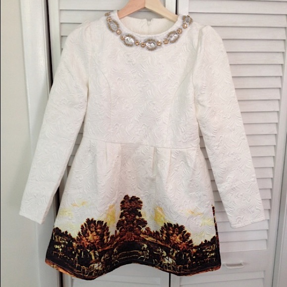 Long Sleeved Dress w Playful Equestrian Print Trim