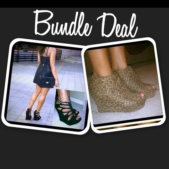 >🚫>HOLD<🚫<Black Cut-out and Cheetah Wedge Heels