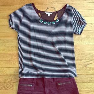 Navy and white striped shirt