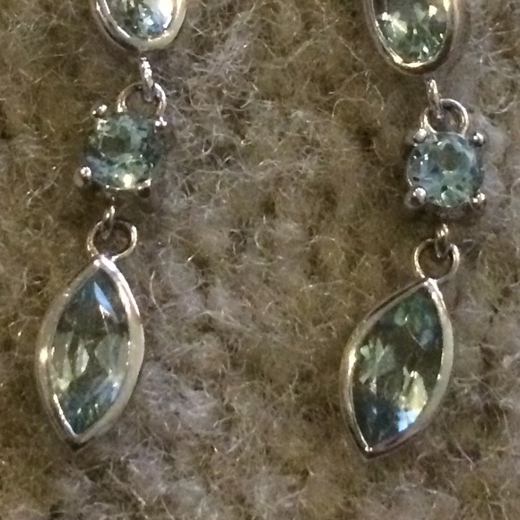Sterling Silver & Aqua Marine Drop Earrings - Picture 2 of 3