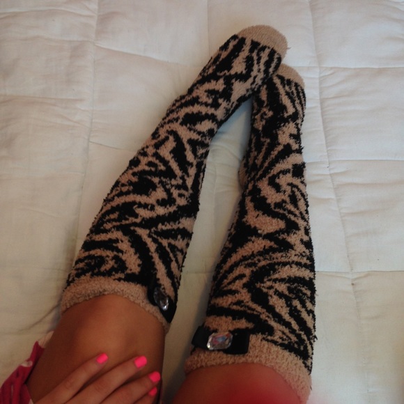 SOLD Cheeta plush high knee socks