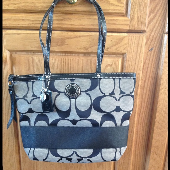 Coach silver and black tote