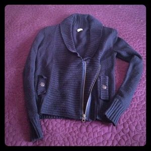 Navy Zip Front Cardigan Sweater