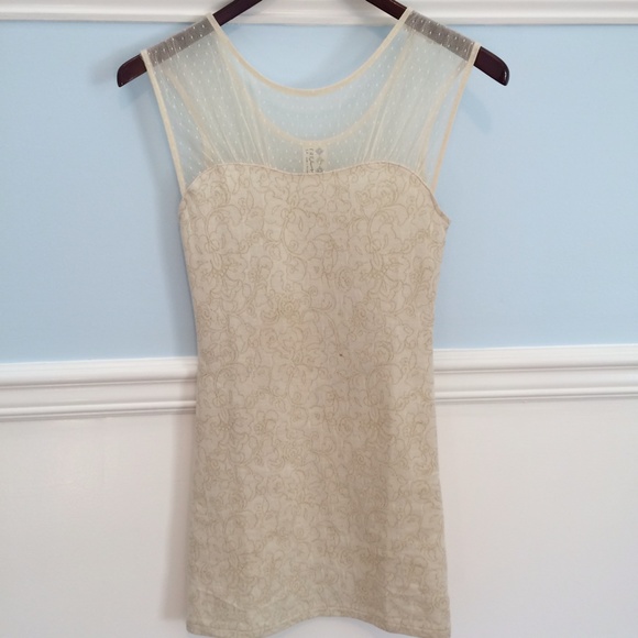 ✨sale✨Free People Cream/Gold Bodycon Dress - Picture 3 of 4