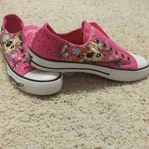 NWOT Ed Hardy Pink bling slipons