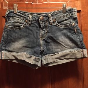 Light wash silver denim shorts