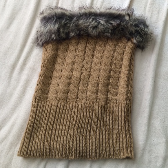 Faux fur camel sweater cowl scarf