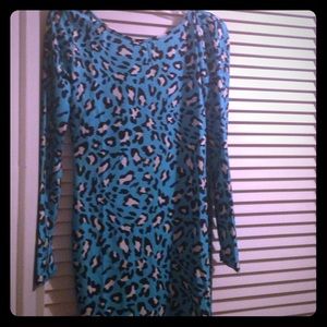 Blue white and black leopard print dress
