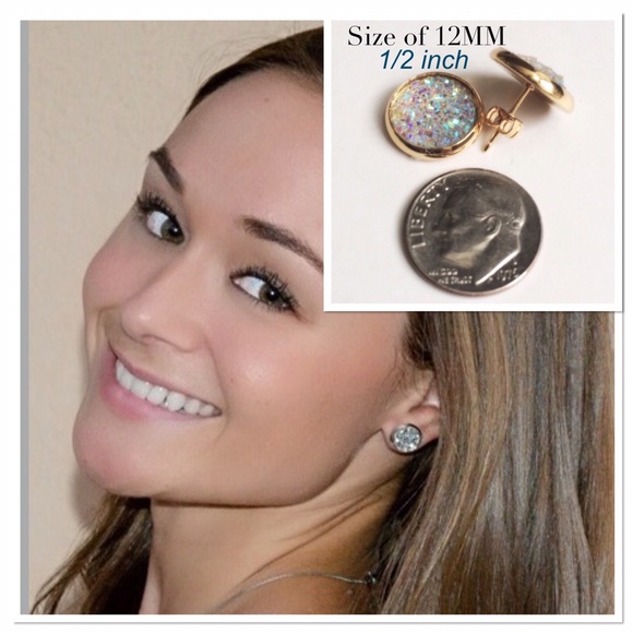 3 for 15🎀Turquoise flat Druzy Drusy style earring - Picture 3 of 3