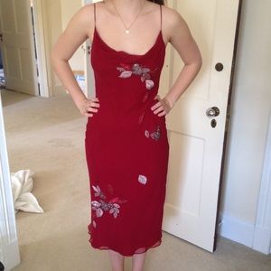 Red Dress with Flower Embellishments