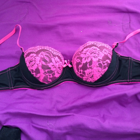 Black & Pink Lace Push Up Bra