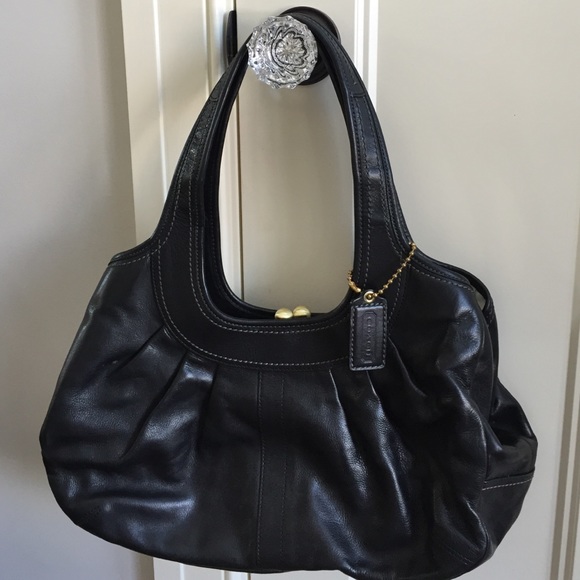 Beautiful all black leather Coach handbag!