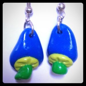 Blue Green Mushroom Earrings