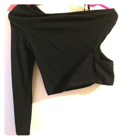One sleeve/shoulder Black Crop Top with Cutout