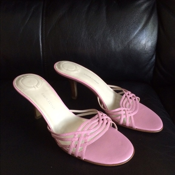 Pink Strappy Leather Slide Sandals Mules