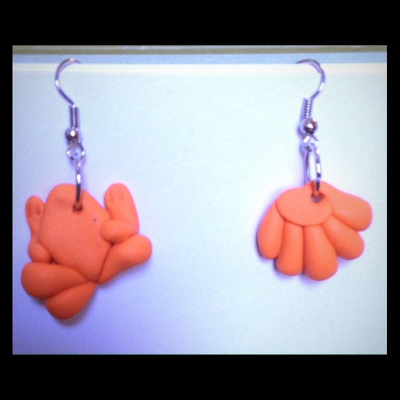 Neon Orange Mismatched Shell and Frog Earrings