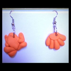 Neon Orange Mismatched Shell and Frog Earrings