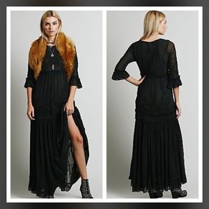 Free People White Romance Embroidered Maxi - Black