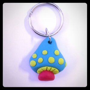 Sky Blue and Lime Green Mushroom Keychain