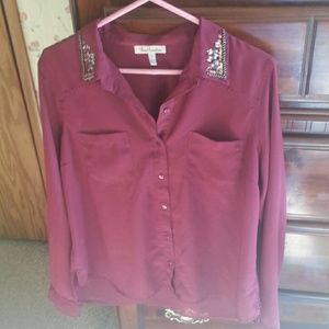 Dark red button down shirt