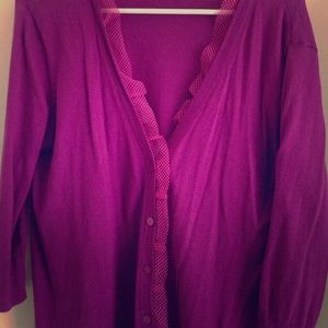 Fuschia cardigan with polka dot trim!!