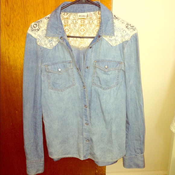 Denim Shirt with Crochet