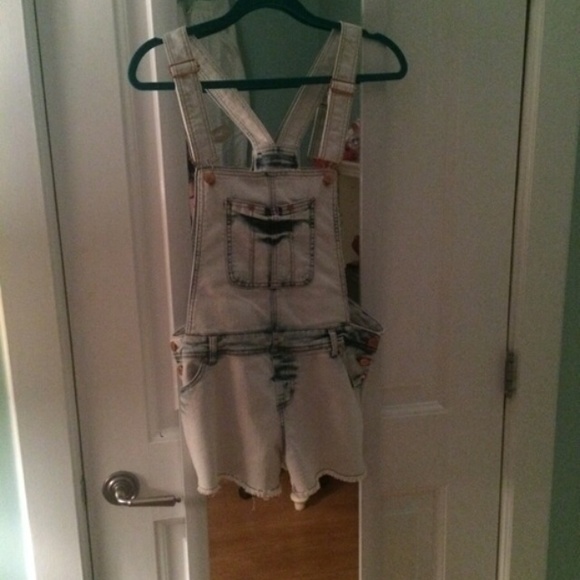 White acid wash overalls