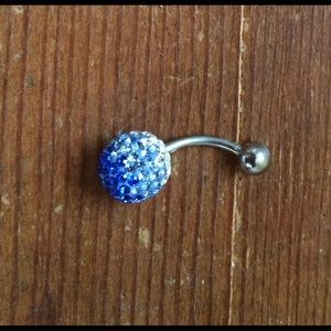 Blue and white crystal belly ring