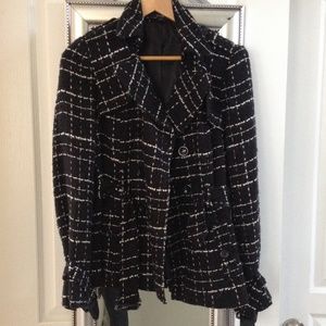 Black and white coat with belt