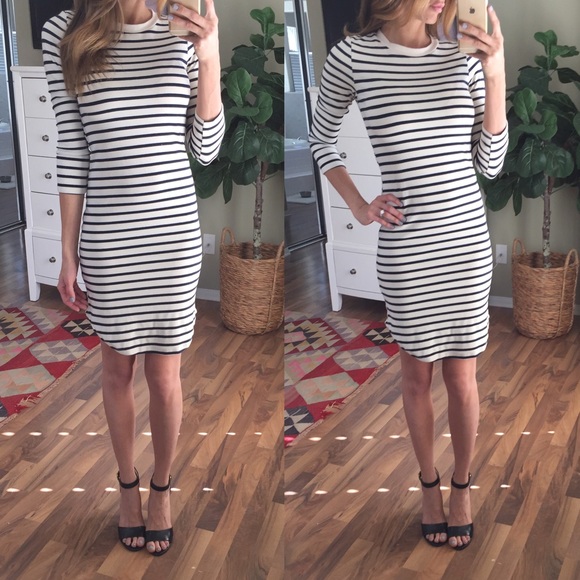 Dresses & Skirts - SOLD Navy Blue and Cream Striped Dress