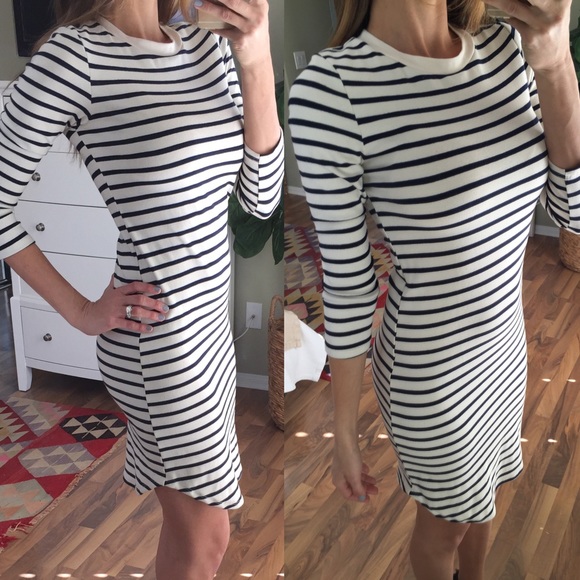SOLD Navy Blue and Cream Striped Dress - Picture 2 of 4