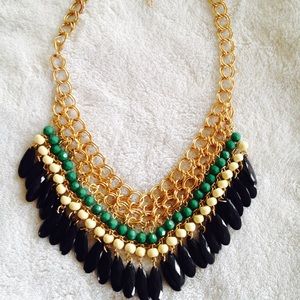 Green & black bib necklace
