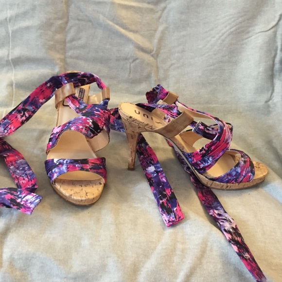 Unisa purple and pink lace up cork sandals