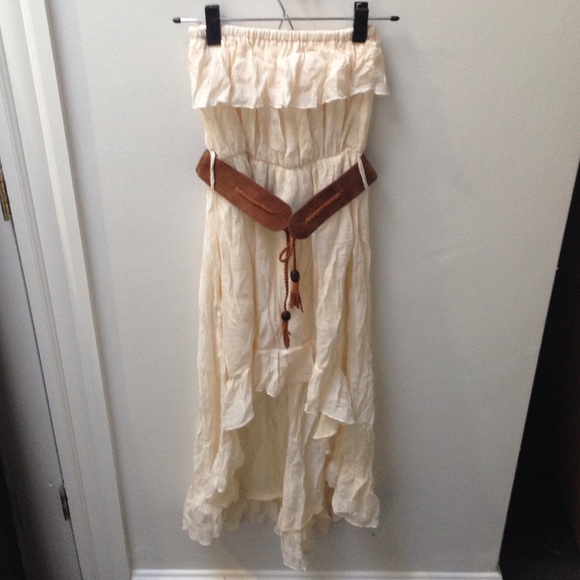 Boho hi low flowy strapless dress