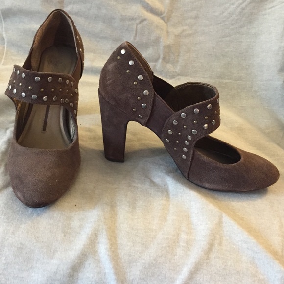 Brown leather studded heels