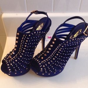 Blue Gold Studded Heels
