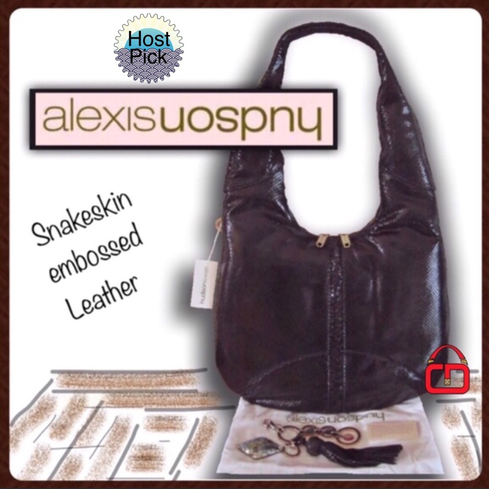Alexis Hudson Black Python Embossed Leather Hobo