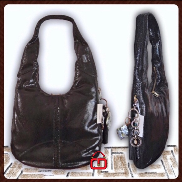 Alexis Hudson Black Python Embossed Leather Hobo - Picture 2 of 4