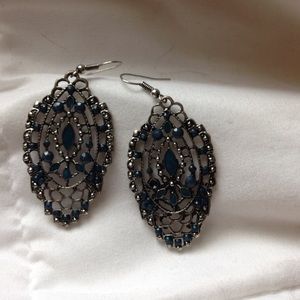 Navy blue jeweled earrings