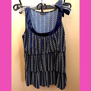 Wet Seal Navy Polka Dot Tiered Top W/Bow Detail