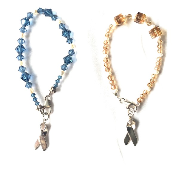 Set of 2 Beaded Breast Cancer Awareness Bracelets