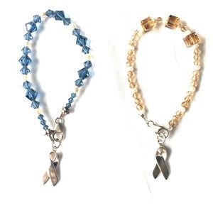 Set of 2 Beaded Breast Cancer Awareness Bracelets