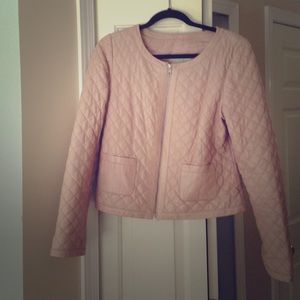 Hinge quilted blush pink leather moto jacket