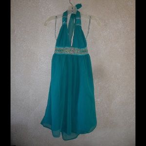 Turquoise hackles slow runged halter dress