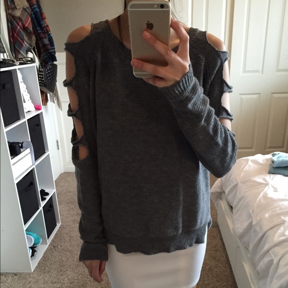 Grey Sweater Cut Out Sleeves