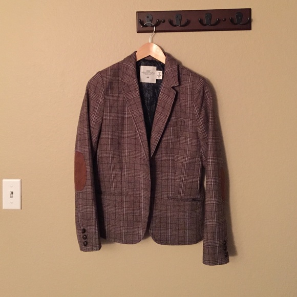 H&M Plaid Blazer with Elbow Patches