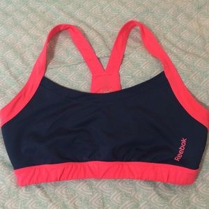 Navy and coral reebok sports bra
