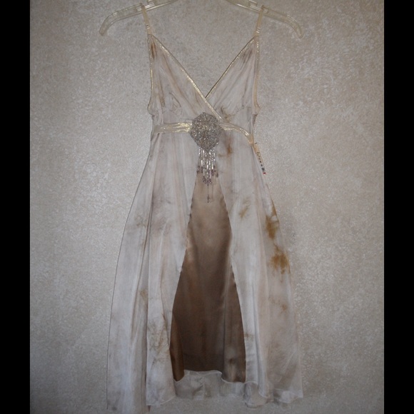 Silk spaghetti strap beige/brown dress