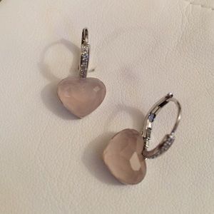 Real diamond earrings with pink stone heart