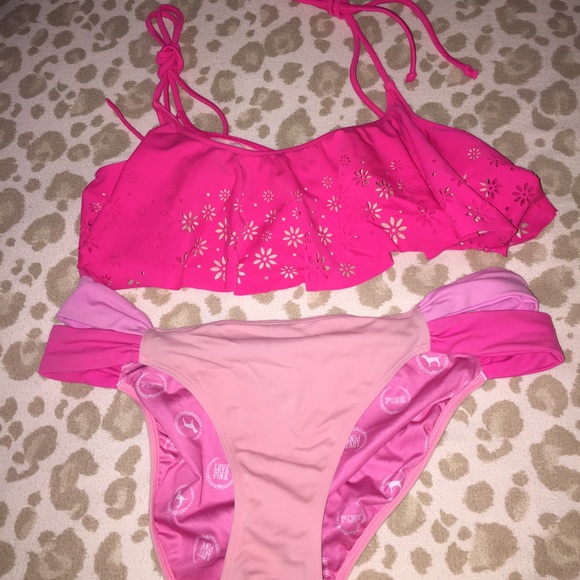 Hot pink laser cut Victoria's Secret bikini
